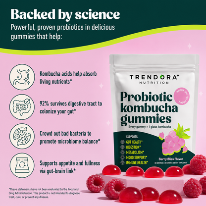 Trendora Nutrtion Kombucha Gummies Gut Support and Bloating Relief Immune Support