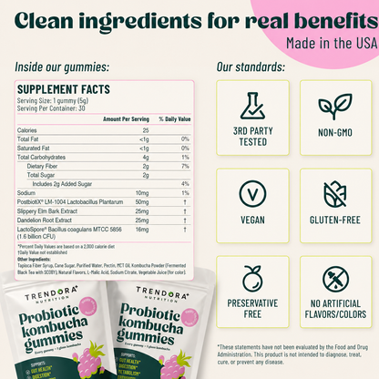 Trendora Nutrtion Kombucha Gummies Gut Support and Bloating Relief Immune Support