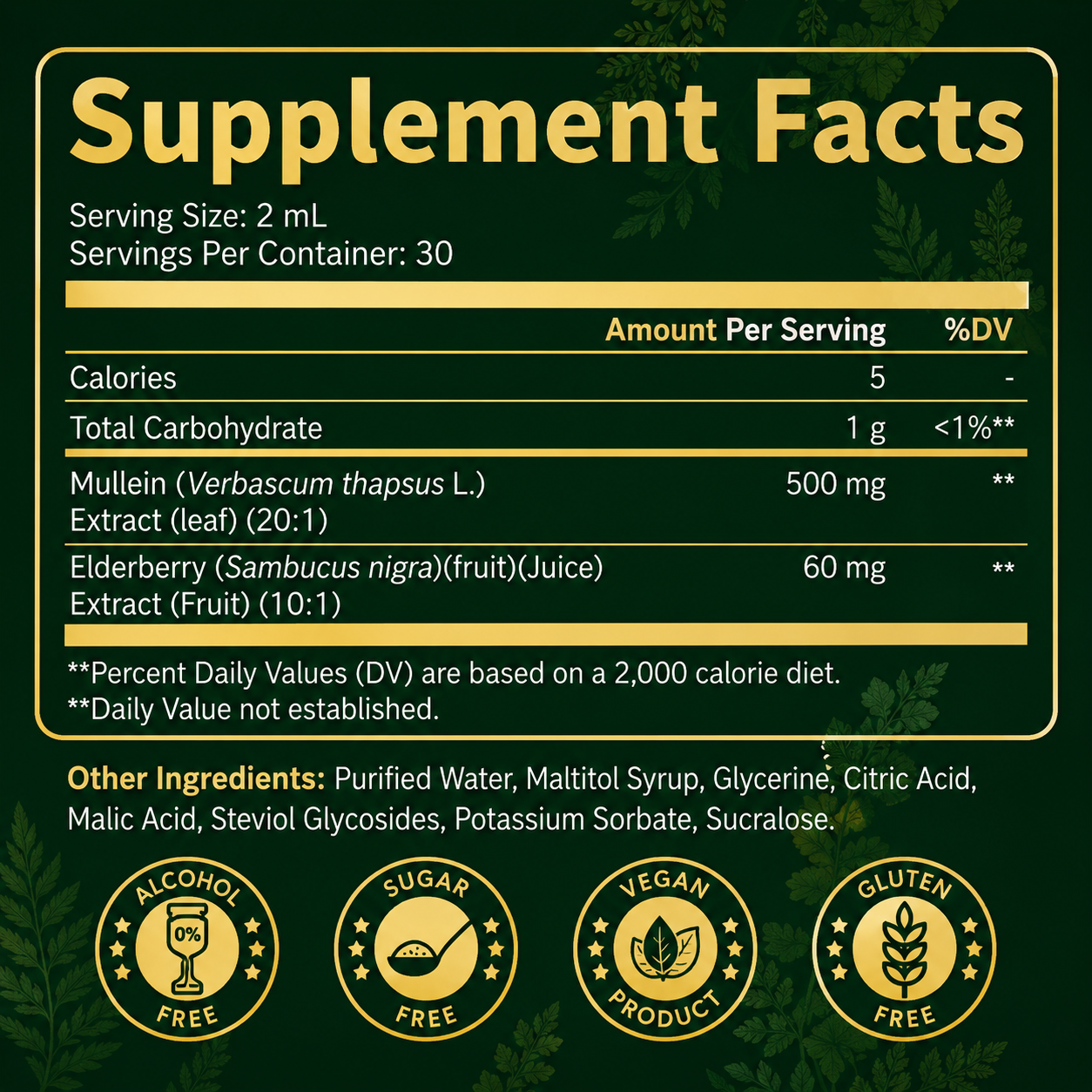 Trendora Nutrition  Mullein 2-in-1  Liquid Drops Herbal Wellness Herbal Support